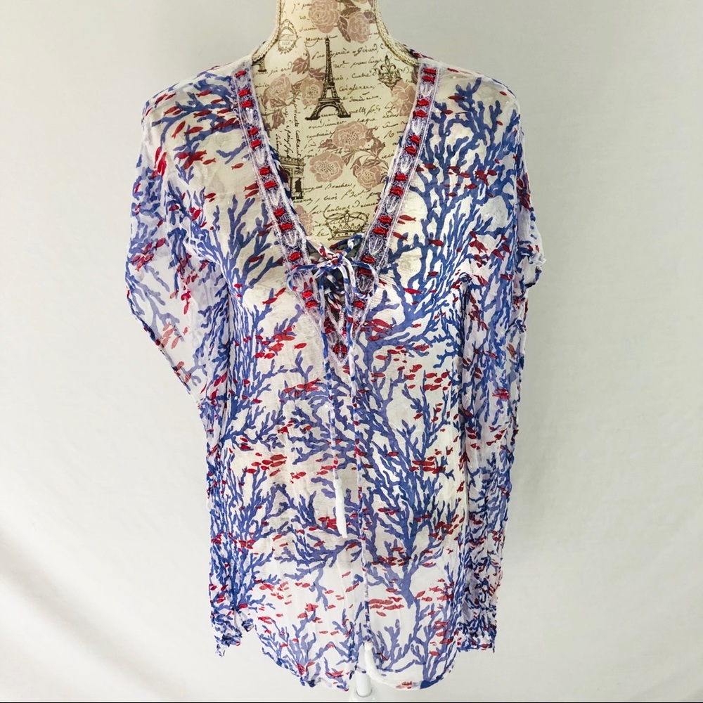 Letarte Handmade Silk Coverup Sz. Small Coral Fish